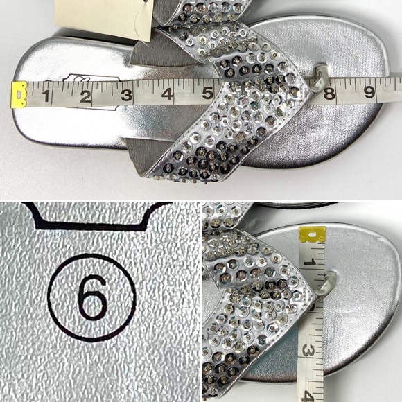 JUST IN Silver Sequins Wedge Flip Flop Sandals - Picture 6 of 12